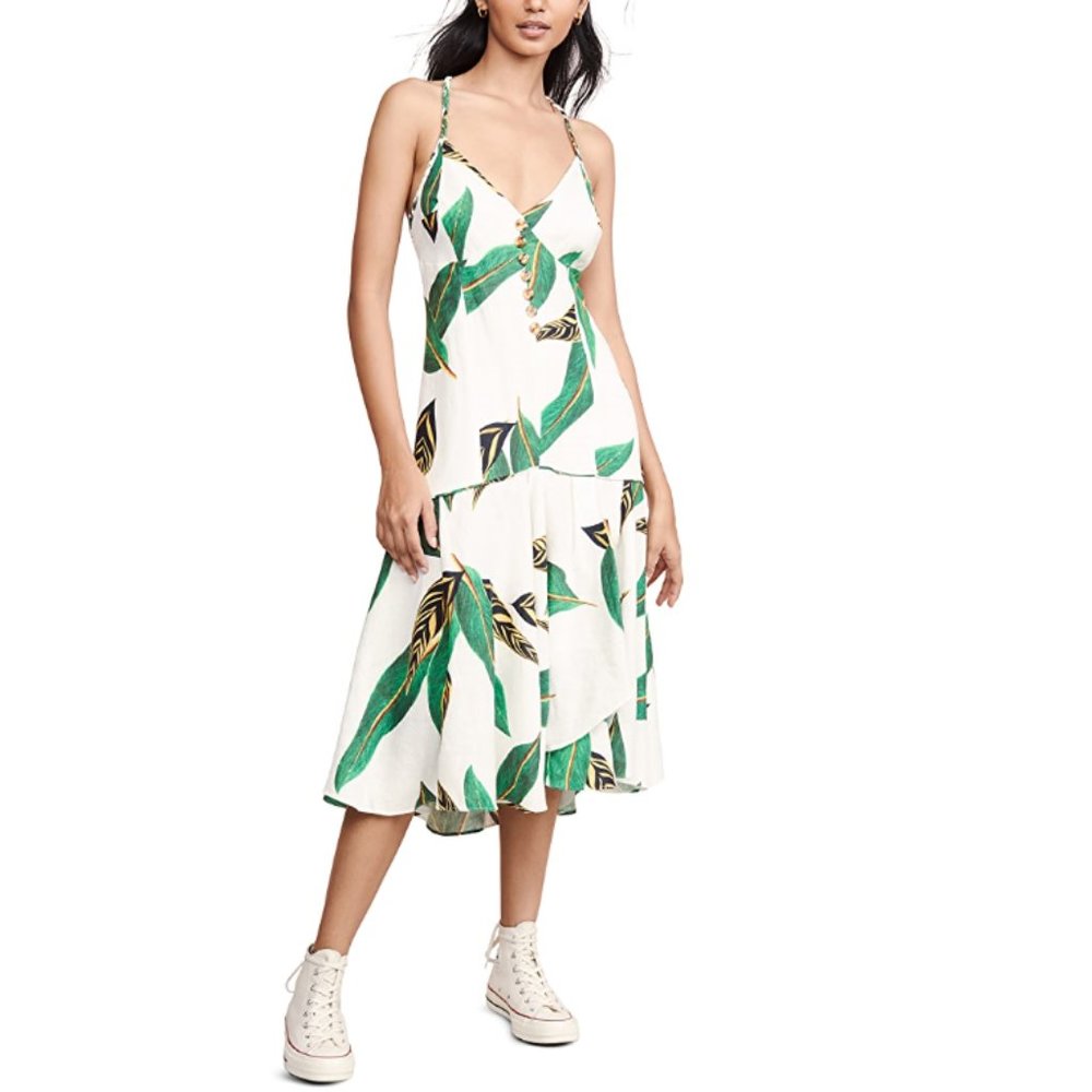 Farm Rio Amazonian Cocktail White Green Cocktail Dress. Size XS. Classy Rare